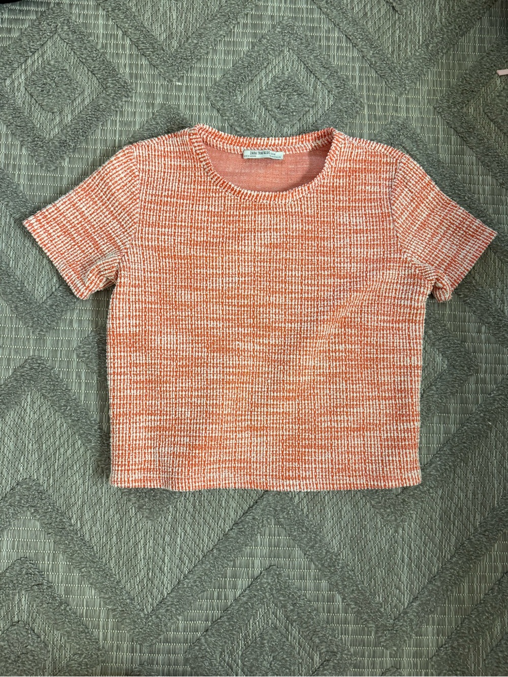 Zara Orange and White Cropped Knit Top